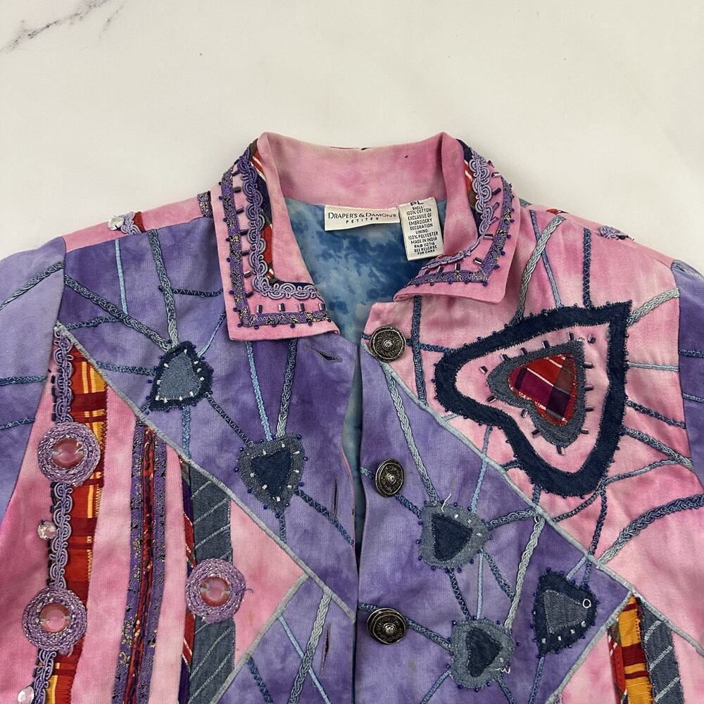 Drapers Damons Womens Vintage 90s Embellished Jacket Size L P Pink Hearts Beaded - Picture 2 of 14